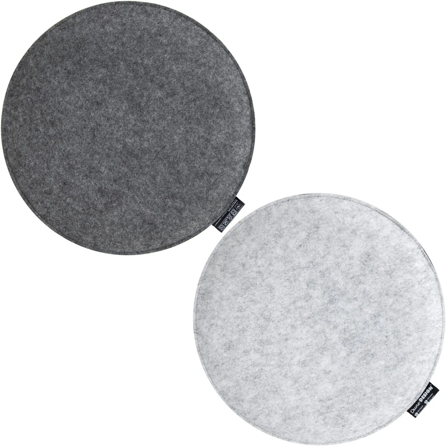 DuneDesign 2 Runde Sitzkissen aus Filz Ø 35 cm 3 cm Stark in Grau