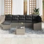 Graues 8-tlg. vidaXL Garten-Sofa-Set aus Poly Rattan mit Tisch und schwarzen Kissen.