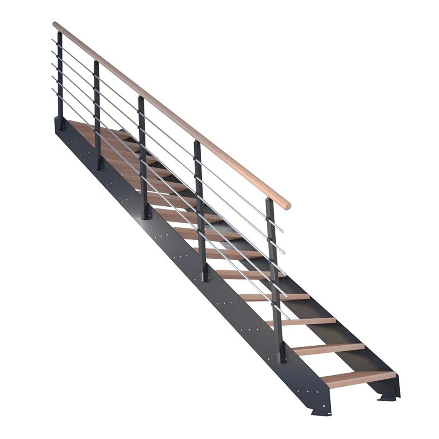 Treppe Kos 12 Stufen Buche Geölt 85 cm Metallgeländer Anthrazit FSC® günstig online kaufen