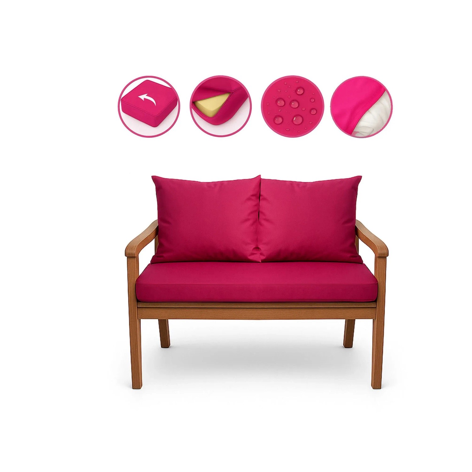 Setgarden Bankkissen-Set, rose, für 2-Sitzer Gartenbank. Inkl. Sitz- und Rückenkissen.