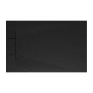 Rechteckige, anthrazitfarbene Schulte Duschwanne ExpressPlus Extraflach, 140x90 cm, in Steinoptik.