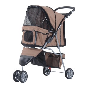 PawHut Hundewagen/Buggy in Braun mit Becherhalter für Kleintiere.
