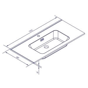 Technische Zeichnung: Fackelmann Gusswaschtisch Vita, 101 cm, matt schwarz, Einzelwaschtisch mit Maßen.