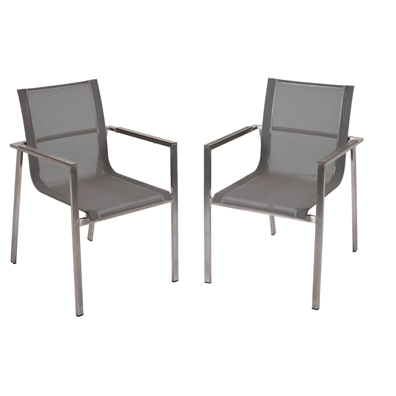 DELUKE Gartenstuhl 2er Set GUSTAV Edelstahl Taupe Stapelstuhl Wetterfest Gartenstühle Outdoor Essstühle