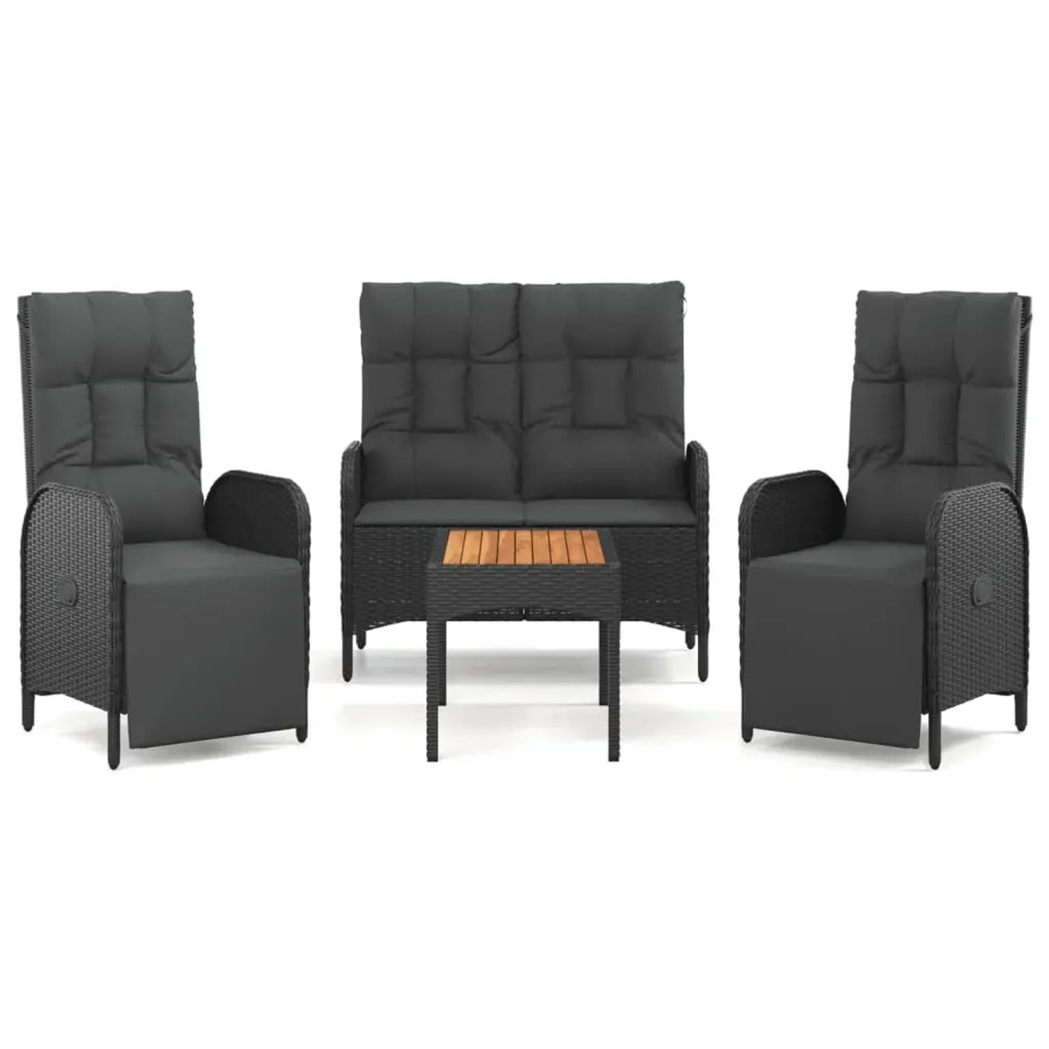 vidaXL 4-Tlg Garten-Essgruppe mit Kissen Schwarz Poly Rattan 3185086