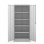 Grauer Metall-Aktenschrank JAN Compact, offen, mit 4 verstellbaren Einlegeböden und Zylinderschloss.