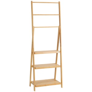 Kleankin Handtuchständer aus Bambus mit drei Ablagen und Handtuchhaltern.