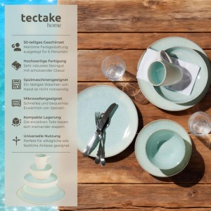 Tectake Kombiservice Mare, 30-teilig, mintfarben, für 6 Personen. Geschirrset im maritimen Design.