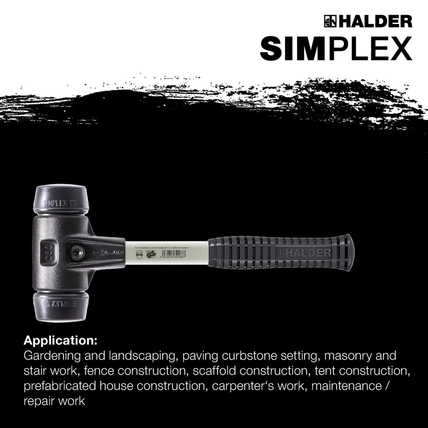 Halder Simplex Schonhammer Ø 50 mm Gummi mit Verstärktem Tempergussgehäuse und FiberglasStiel_5