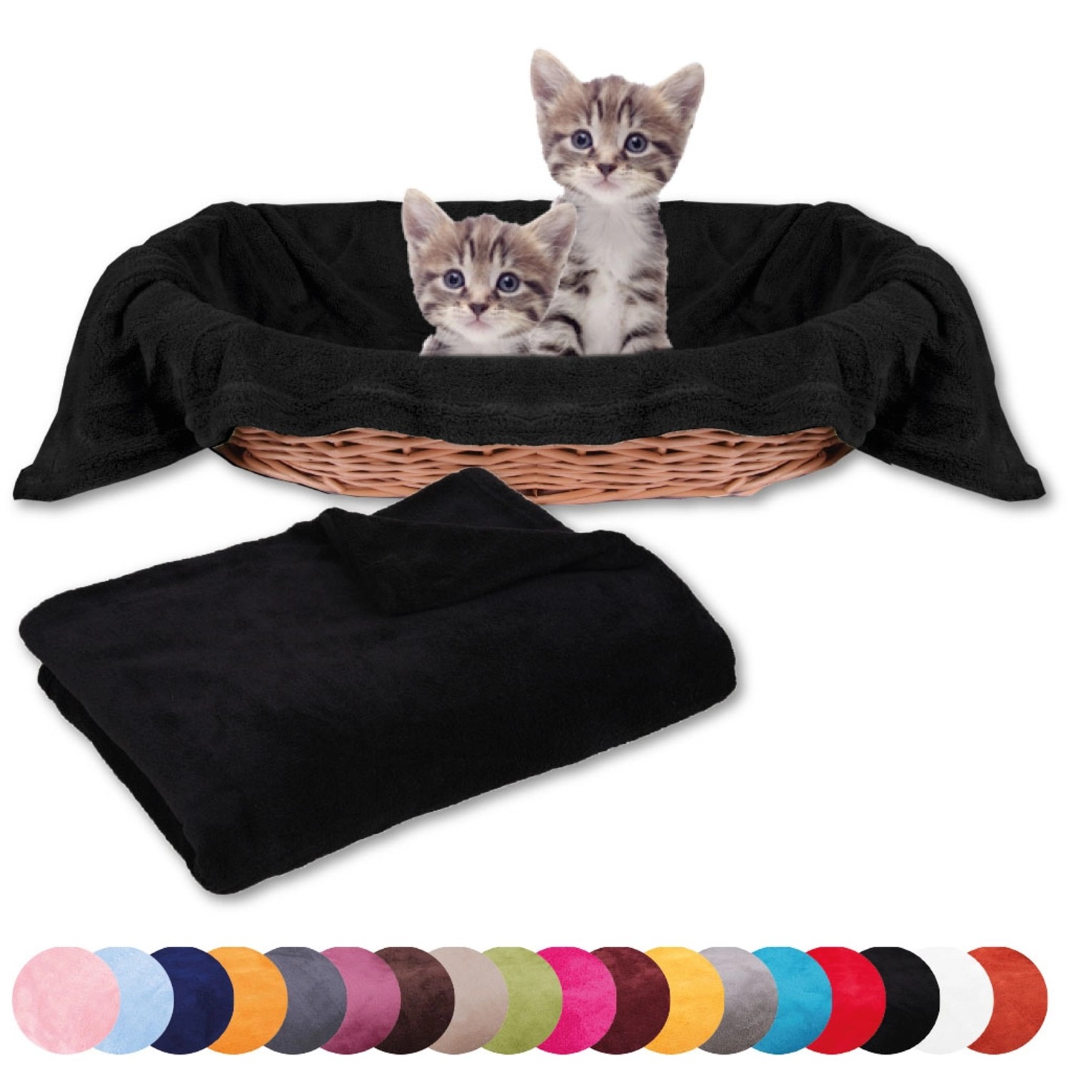 Schwarze Bestlivings Katzendecke Mikrofaser (70x100 cm) mit Katzen im Korb.
