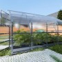 Klasika Drop Gewächshaus 10m² mit Polycarbonat-Abdeckung, Tür geöffnet.