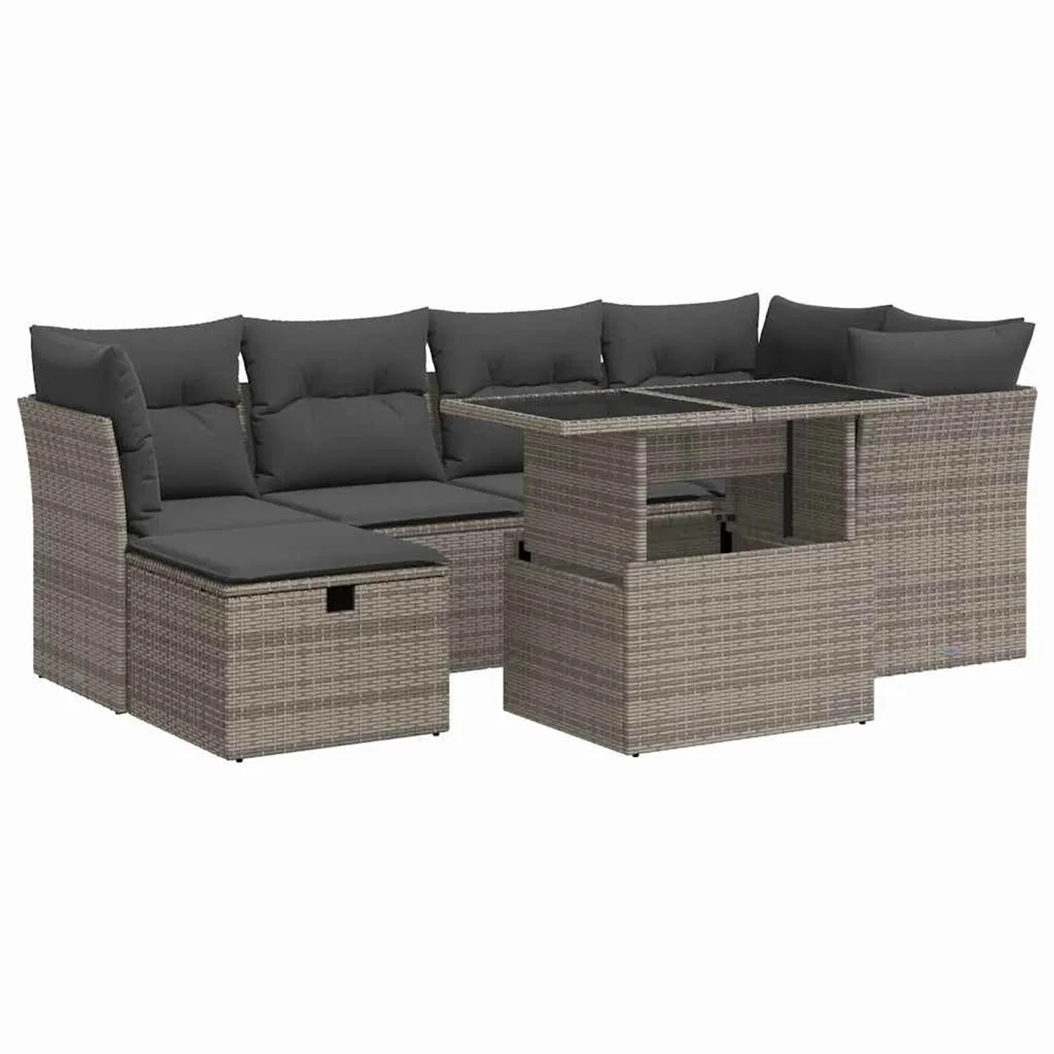 vidaXL 7-Tlg Garten-Sofagarnitur mit Kissen Grau Poly Rattan 3327780 günstig online kaufen