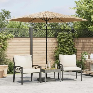 Brauner vidaXL Sonnenschirm mit LED und Stahlmast im Garten.
