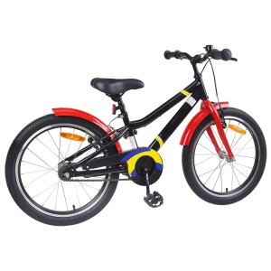 Blau-weißes 22-Zoll-Kinderfahrrad von vidaXL für 7- bis 12-Jährige mit Schutzblechen.
