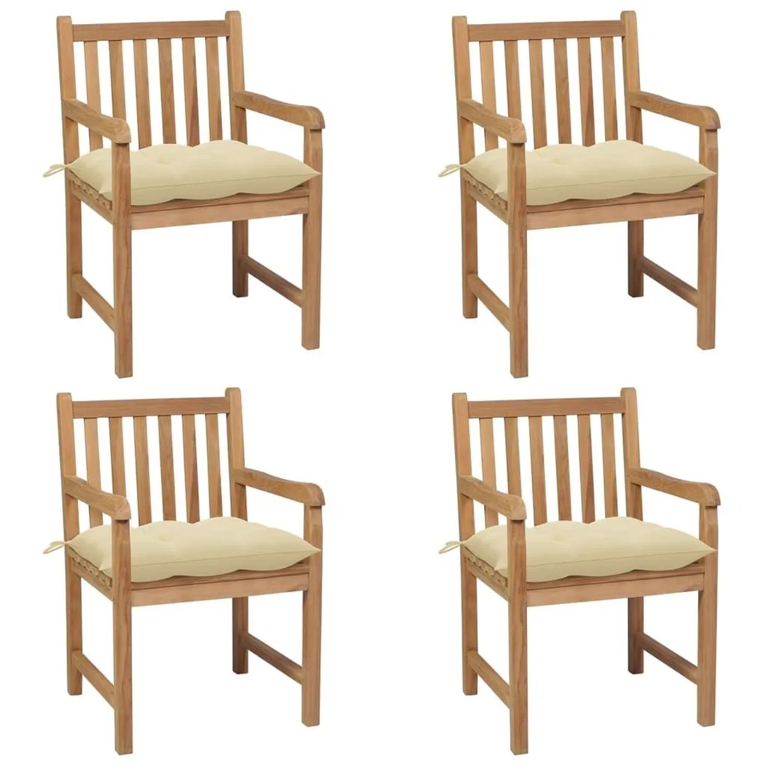 vidaXL Gartenstühle 4 Stk mit Cremeweißen Kissen Massivholz Teak 3073021