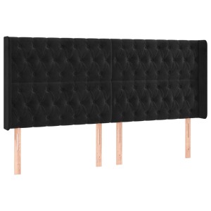 Schwarzes vidaXL LED Kopfteil (203x118 cm) aus Samt mit Knopfheftung für Betten.