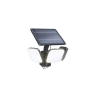 Schwarzer Philips Solar LED-Außenstrahler Zyren mit drei Leuchten und Solarpanel.