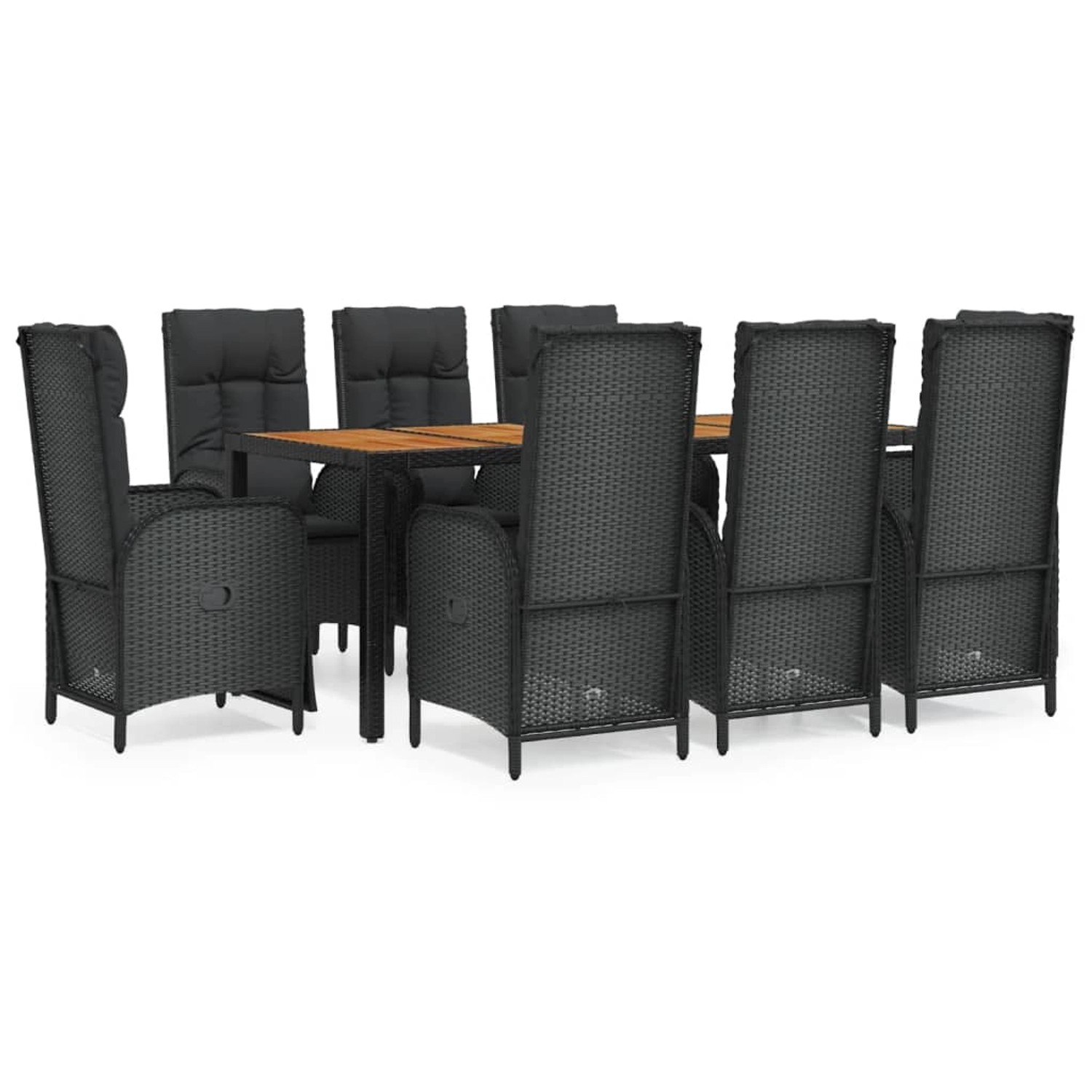 vidaXL 9-Tlg Garten-Essgruppe mit Kissen Schwarz Poly Rattan 3185082