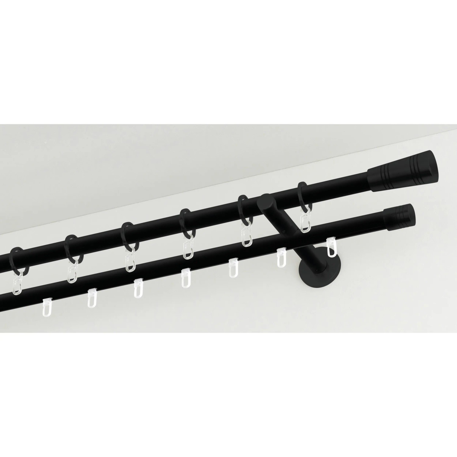 Gardinia Gardinenstange Chicago, Innenlauf, Ø 20 mm, Schwarz-Matt, 2-läufig mit Zubehör.