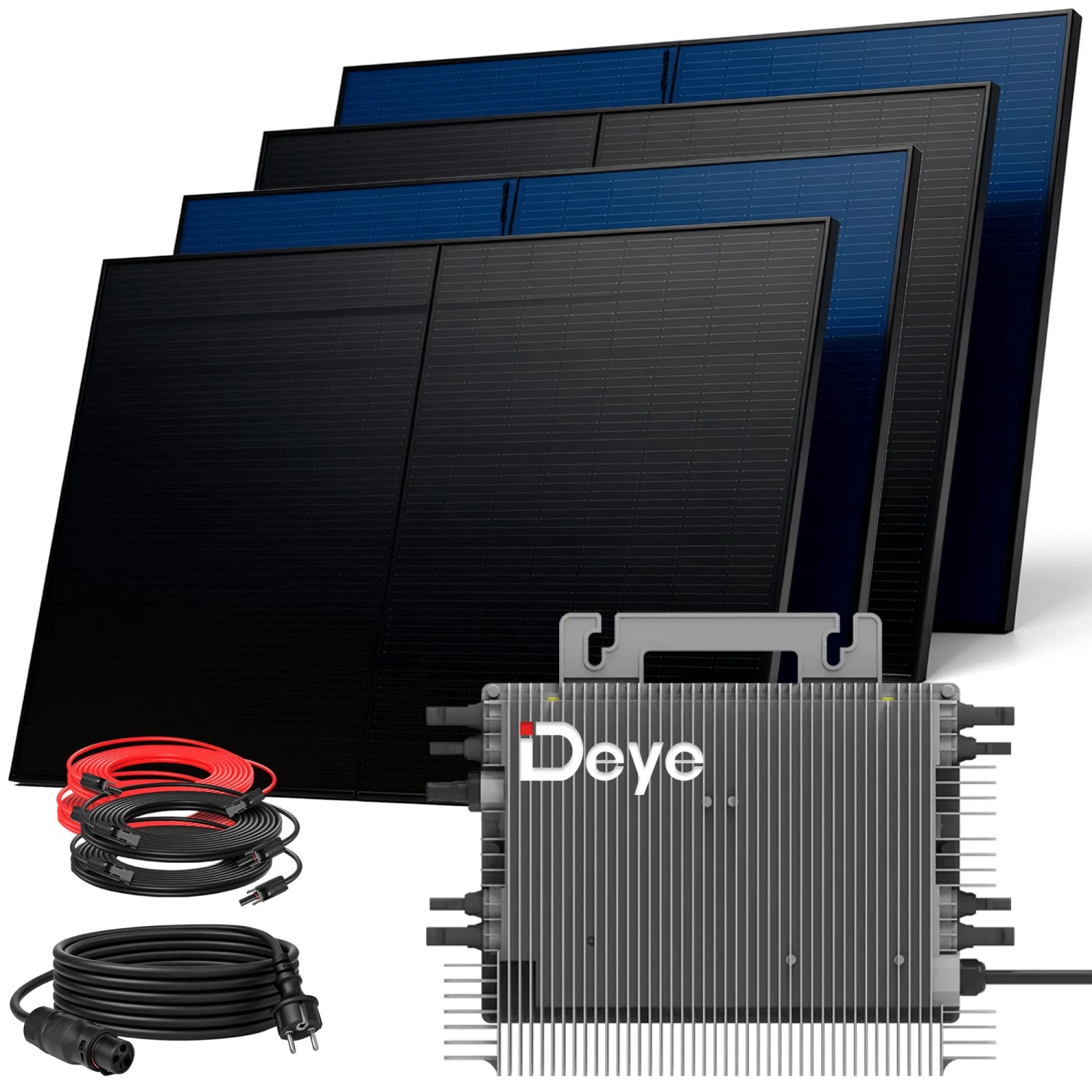 SUNNIVA Balkonkraftwerk 2000 W mit DEYE 2000 W Wechselrichter inkl.5m Kabel 4x 500 W Solarmodule Bifazial Fullblack Glas-Glas
