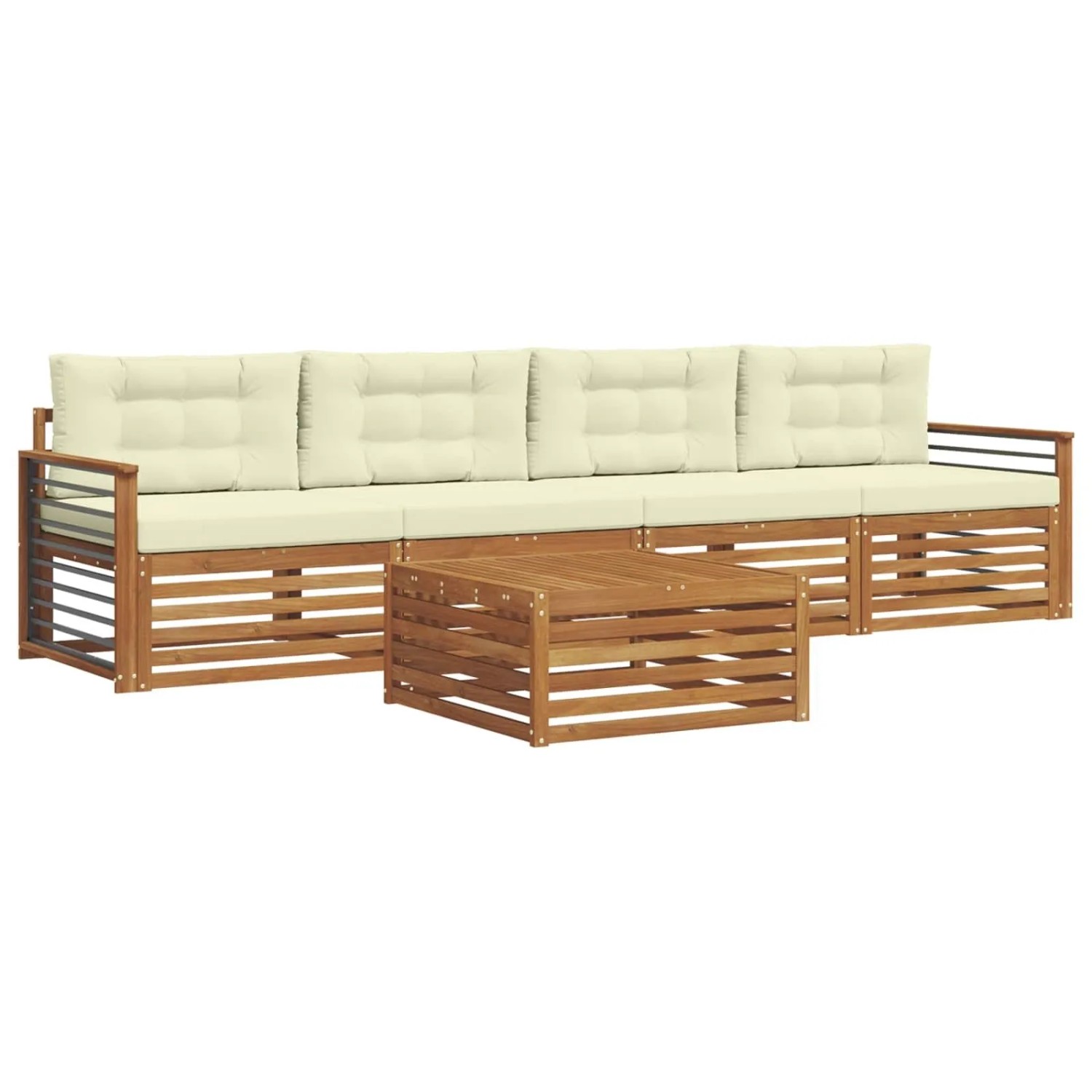 vidaXL Outdoor-Sofagarnitur mit Kissen 5-Tlg Natur und Creme 3372990