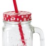 Trinkglas mit Henkel, Deckel mit Punkten und rotem Trinkhalm, 500 ml.
