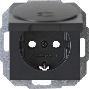 Kopp Steckdose Athenis, 1-fach, mit Klappdeckel, Anthrazit.
