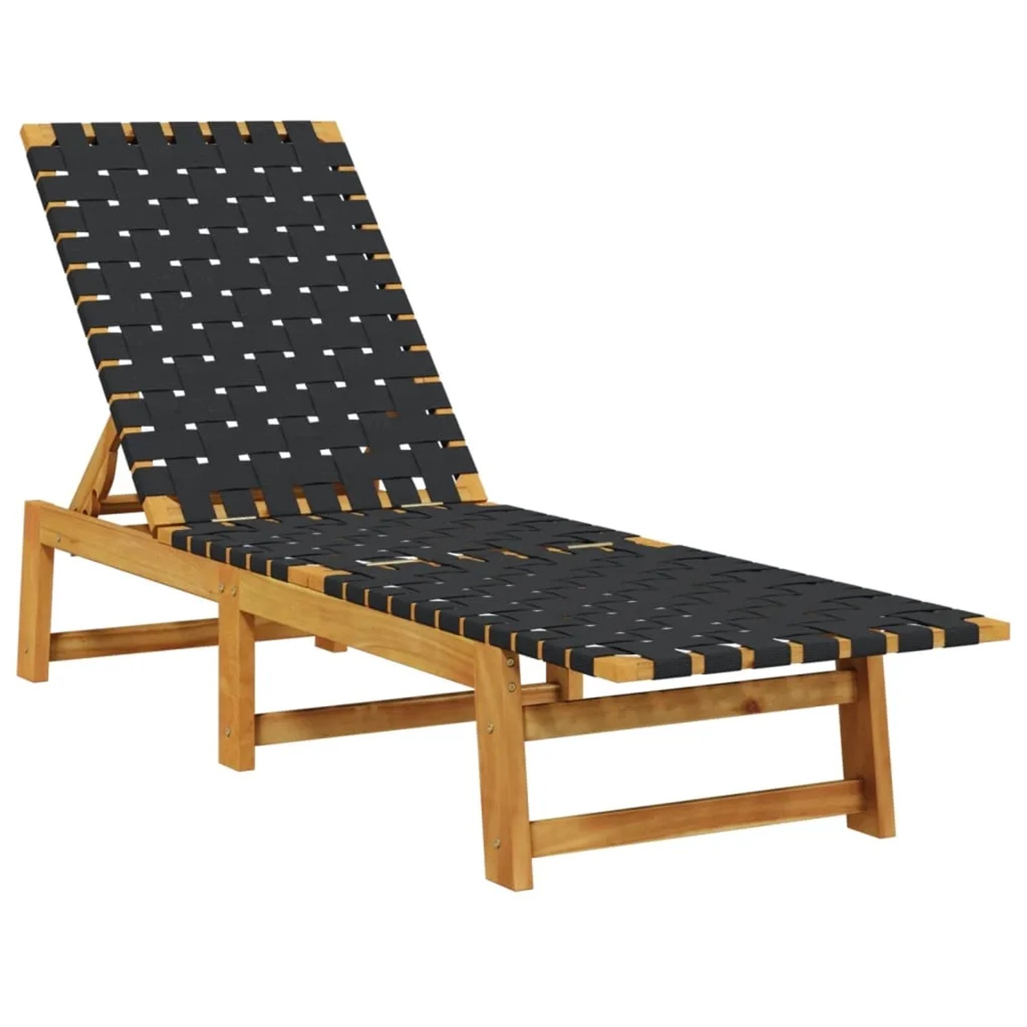 Sonnenliegen Set: 2 vidaXL Liegen mit Tisch, Akazienholz, schwarz. Ideal für Garten & Terrasse.
