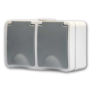 McPower FIX Doppelsteckdose, horizontale Aufputz-Montage, IP54, hellgrau/grau.