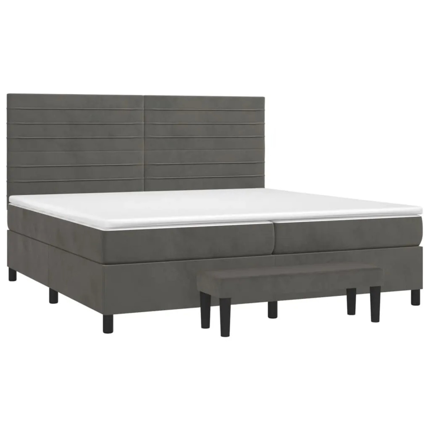 Dunkelgraues vidaXL Boxspringbett (200x200 cm) mit Matratze und Bank aus Samt.