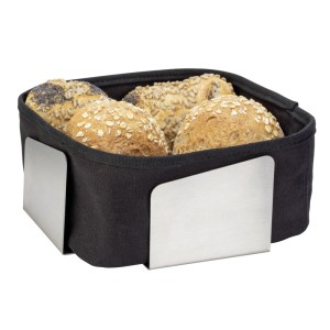 Schöner Wohnen Brotkorb Flavio, schwarz, aus Edelstahl und Baumwolle, gefüllt mit Brötchen.