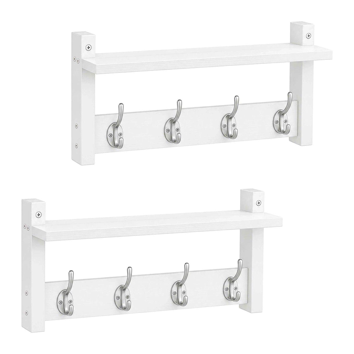 Relaxdays Wandgarderobe MDF Eisen Weiß mit Ablage 8 Doppelhaken 80 cm