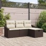 Braunes 4-tlg. vidaXL Garten-Sofa-Set aus Poly Rattan mit Kissen und Stauraum.