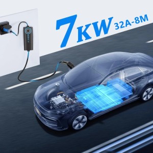 Junsun EV Ladegerät 7kw 8m Cable Type 2 1-phasig 6-32A Mit Adapter