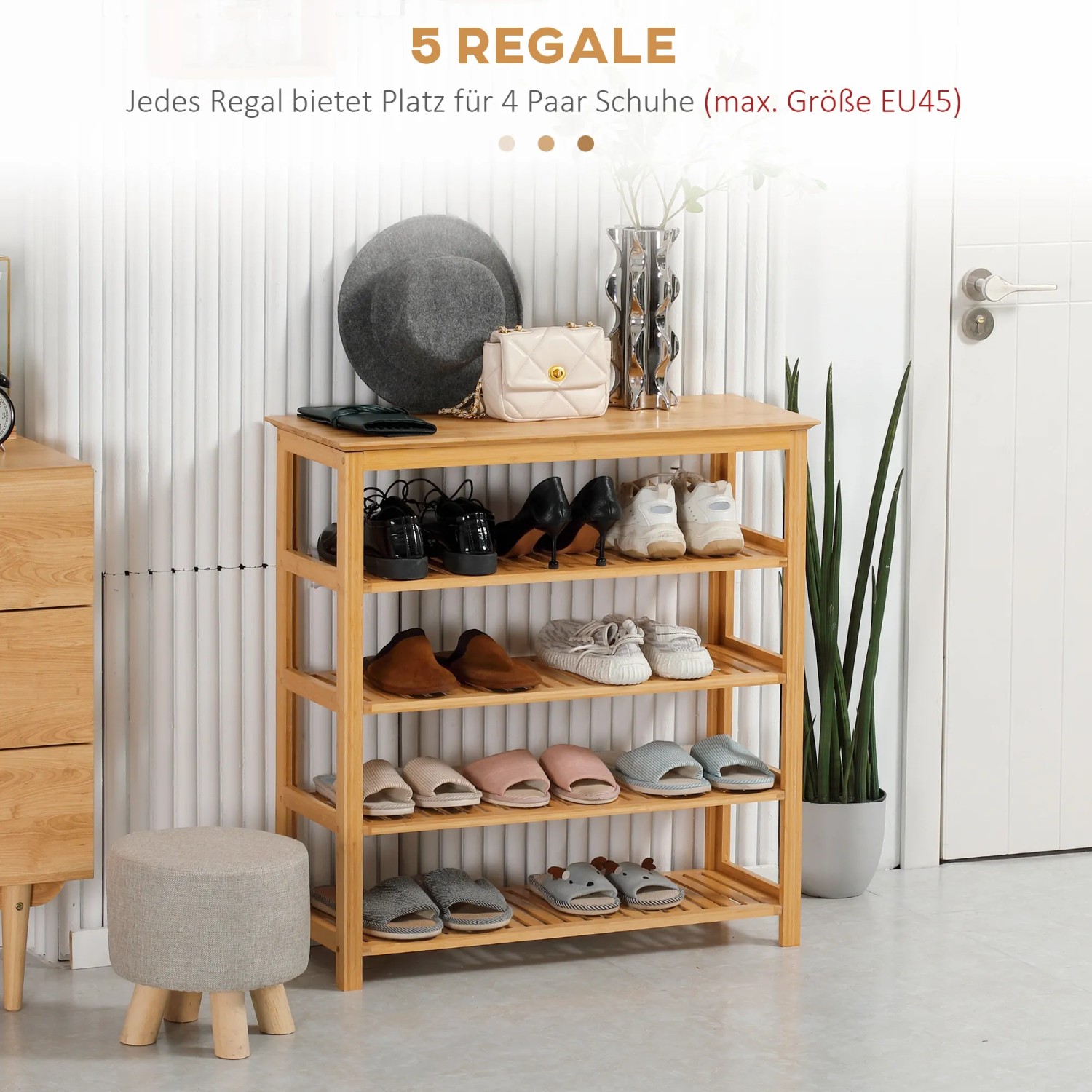 HOMCOM Schuhregal aus Bambus mit 5 Ebenen für ca. 20 Paar Schuhe.