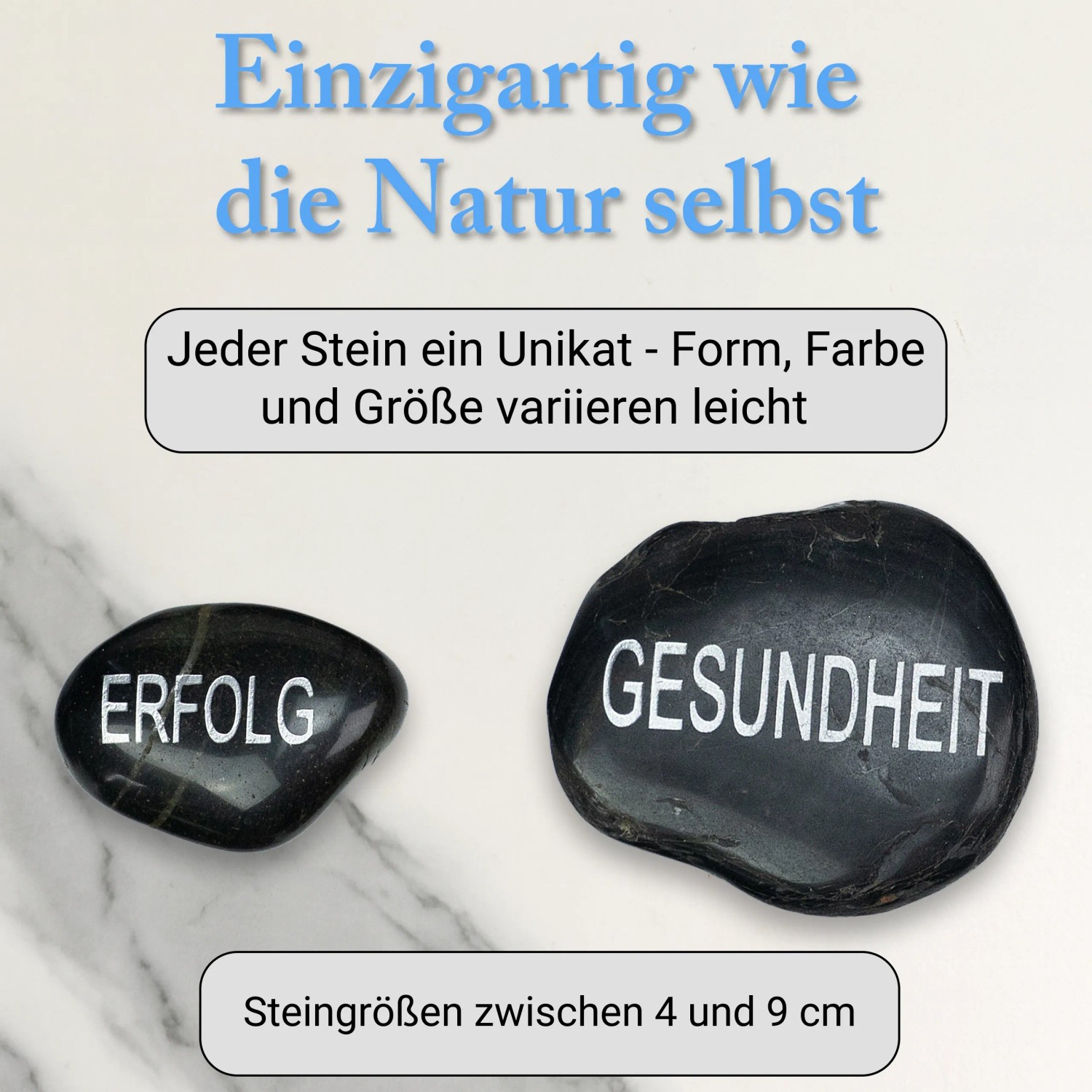 Intergarden Zierkies Set: 8 polierte Steine mit Gravur (Erfolg, Gesundheit u.a.) als Deko.