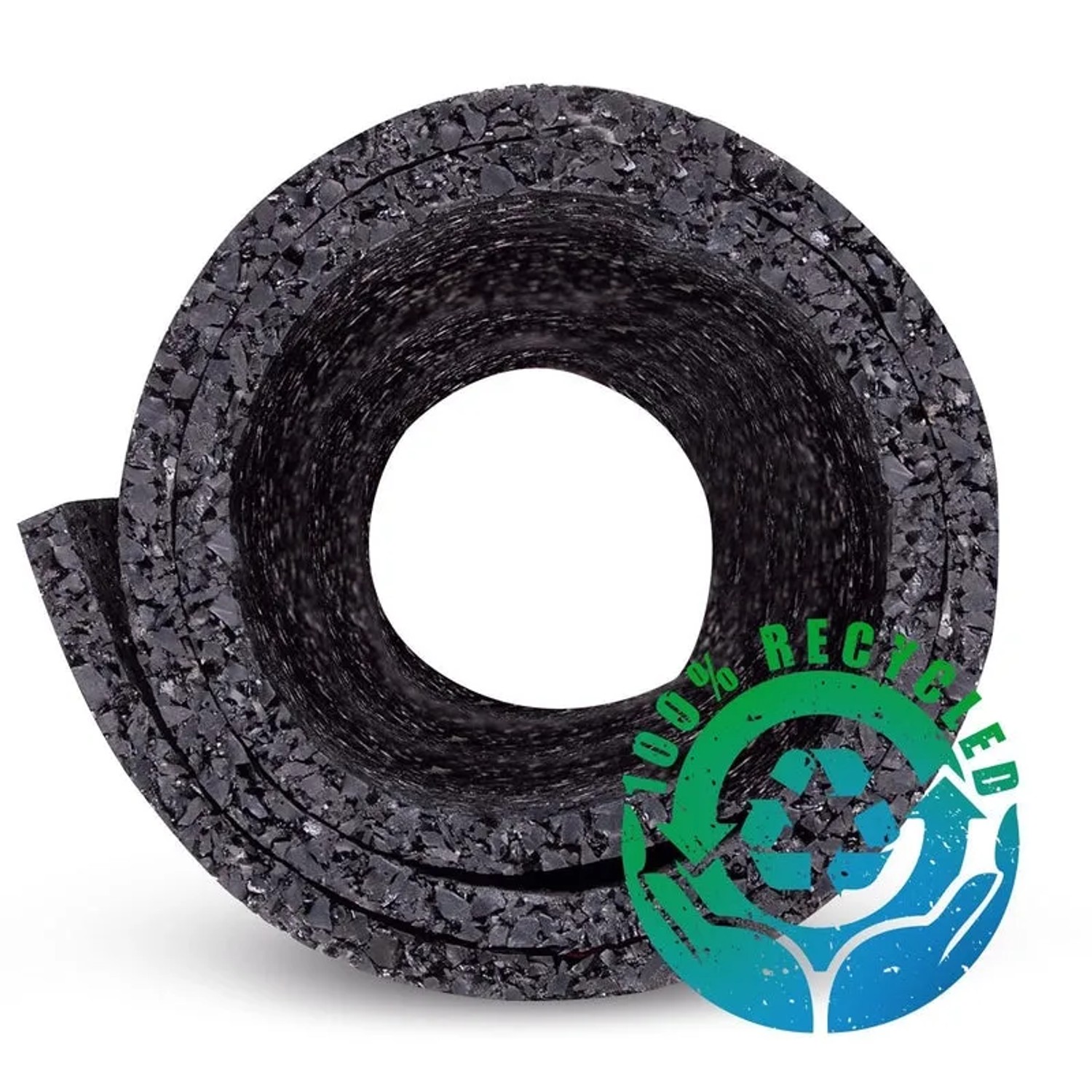 Aufgerollte, schwarze KARAT Antivibrationsmatte/Schallschutzmatte aus recyceltem Gummigranulat.