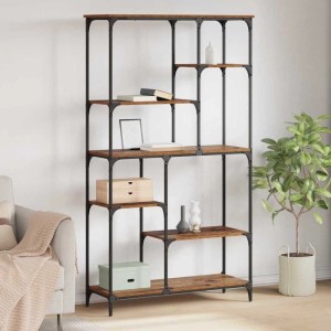 Modernes vidaXL Bücherregal in Altholz-Optik mit schwarzem Metallrahmen und 6 Fächern für Wohnzimmer.