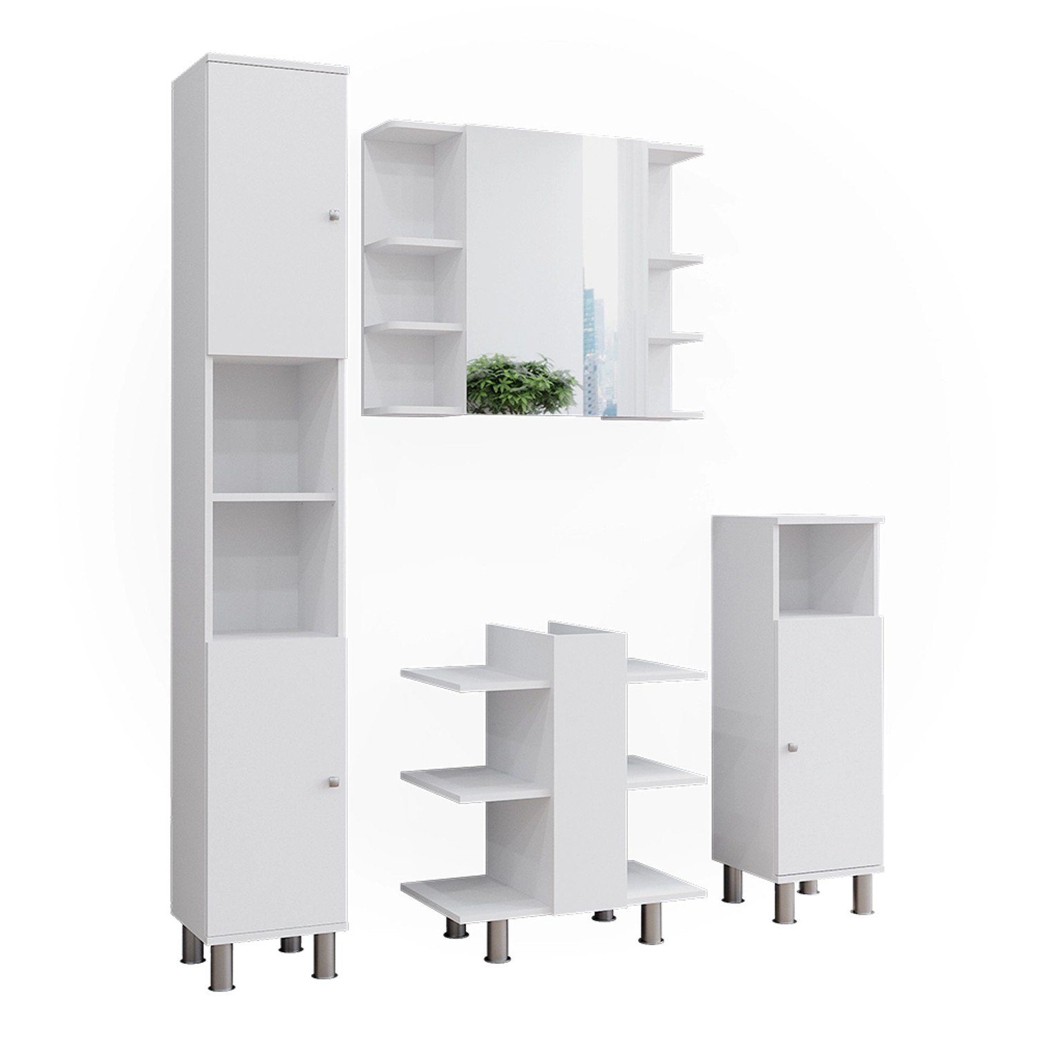 Vicco Badmöbel-Set Fynn Weiß 4 Teile Opt 2 günstig online kaufen