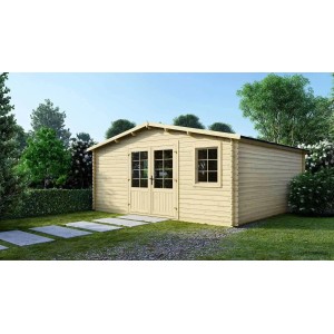 Holz-Gartenhaus Altanka 25 m² mit Doppeltür und Fenster im Garten.