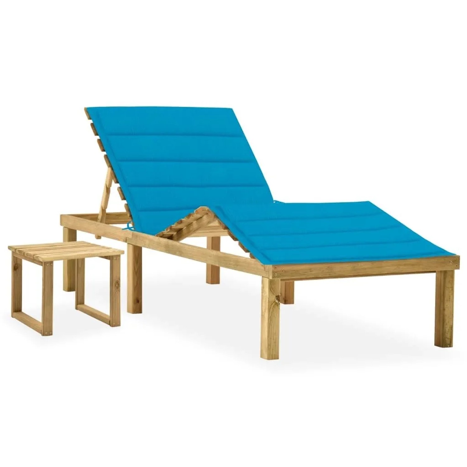 Furnicato Garten-sonnenliege Aus Imprägniertem Kiefernholz Mit Tisch Und Blauer Auflage 200x70x315-77 Cm