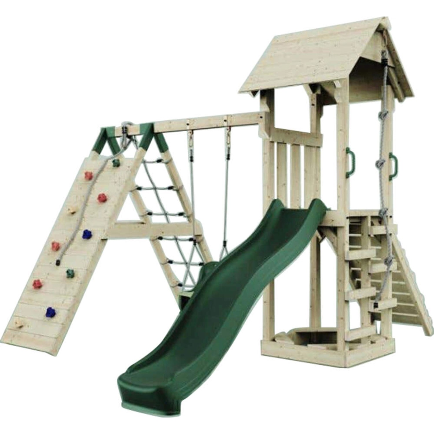 PolarPlay Spielturm Trondheim Babychaukel Kletterwand Rutsche Grün günstig online kaufen