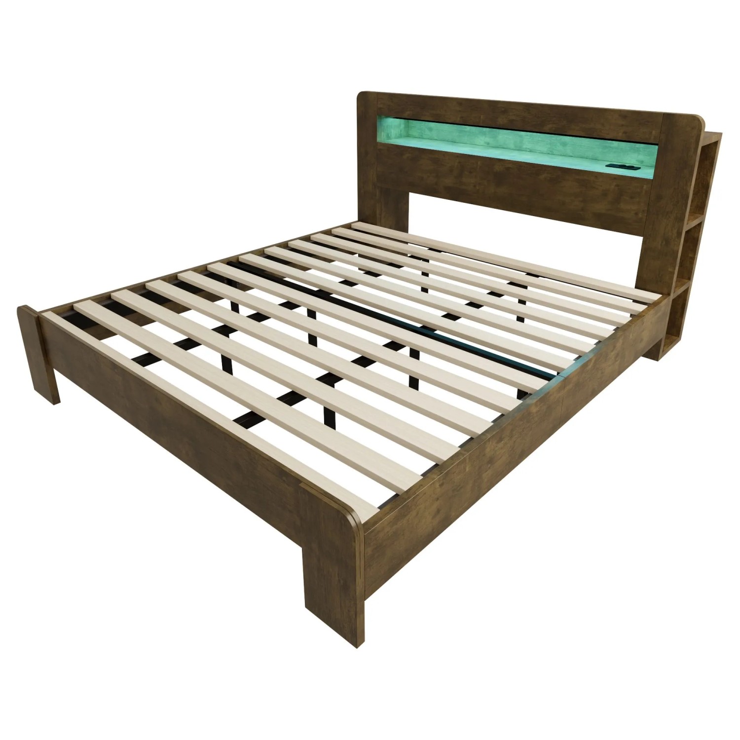Merax Plattformbett 180x200cm LED Steckdose Vintage-Holz