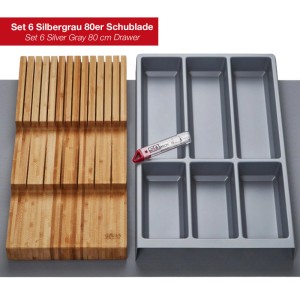 SOTECH ORGA-BOX Vario SET 6 Silbergrau für 80er Schublade Besteckeinsatz Messerhalter Antirutschmatte Orga-Weave