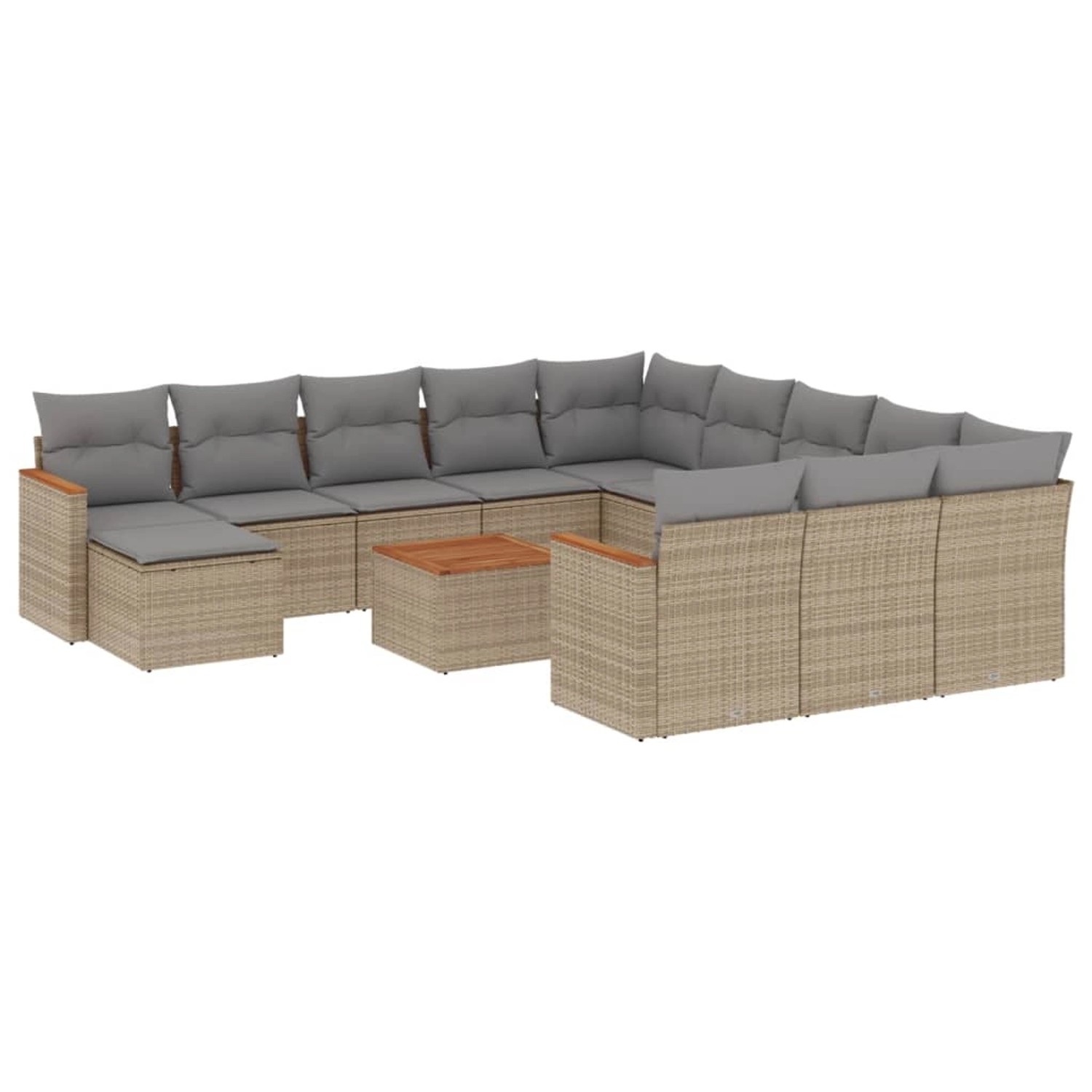 vidaXL 13-Tlg Garten-Sofagarnitur mit Kissen Beige Poly Rattan 3226591