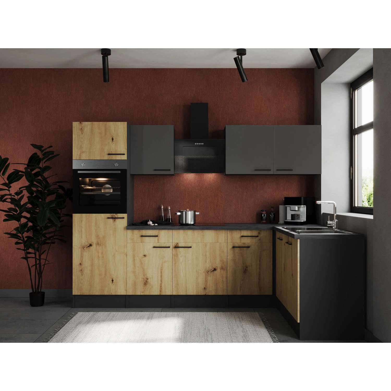 Thumbnail - Respekta Winkelküche Oliver 280 cm Artisan Eiche / Grau Matt