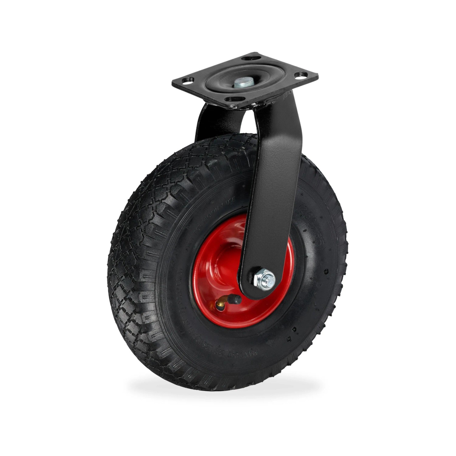 Relaxdays Lenkrolle Stahl Gummi Schwarz Rot Luftbereift Drehbar 30 cm x 26 cm x 13,5 cm
