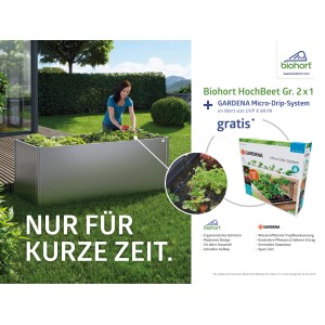 Biohort Hochbeet dunkelgrau-metallic mit Gardena Micro-Drip System im Garten.