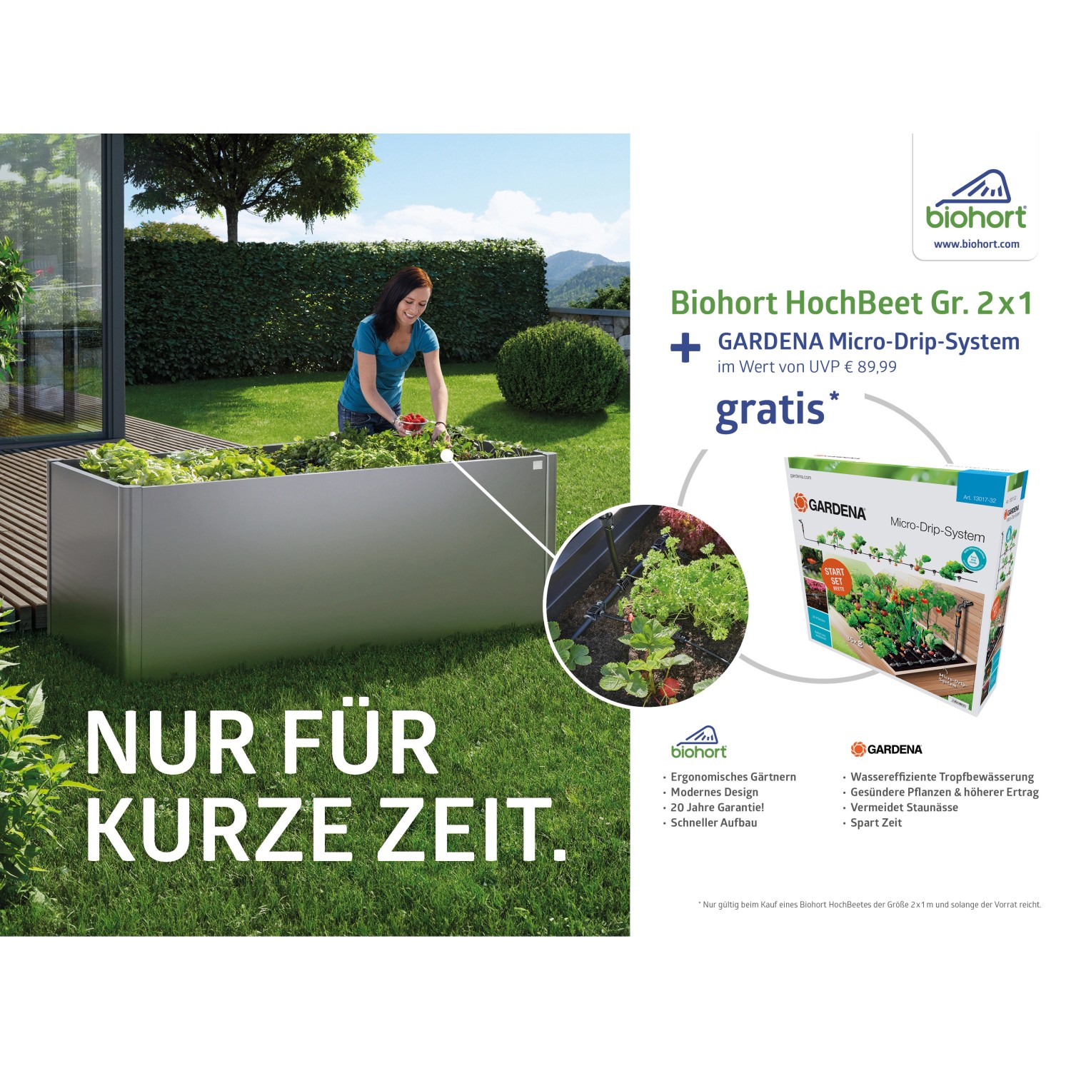 Biohort Hochbeet inkl. Gardena MicroDrip 194 x 95 x 77 cm Dunkelgrau