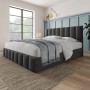 Graues Polsterbett 140x200 cm mit Leinenbezug und hohem, gestepptem Kopfteil. Modernes Doppelbett für Schlafzimmer.